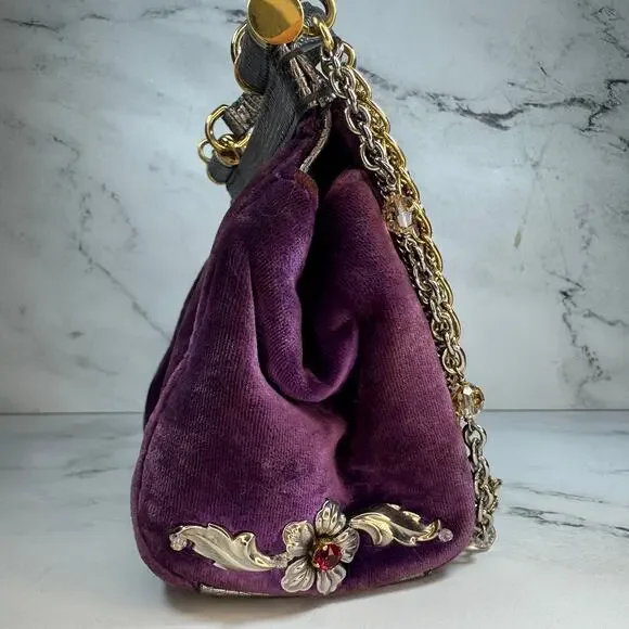 Dolce & Gabanna Velvet Bag Miss Sicily Runway purse Rare 2016 Lizard Metal D&G - Picture 6 of 16
